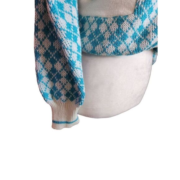 Vintage Argyle Cardigan Sweater Button Front Pockets Medium 60s 70s Golf Quirky - Picture 4 of 7